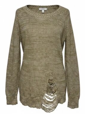 BCBGeneration Shredded Edgy Distressed Sweater Tan Brown Marled Womens size M